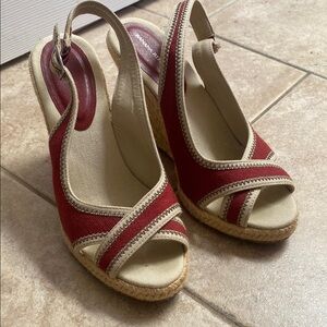 Banana Republic Red and Cream Espadrille Slingback Wedge heels